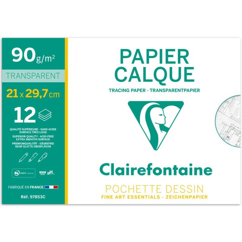 Papier Calque pochette 12F A4 90/95g