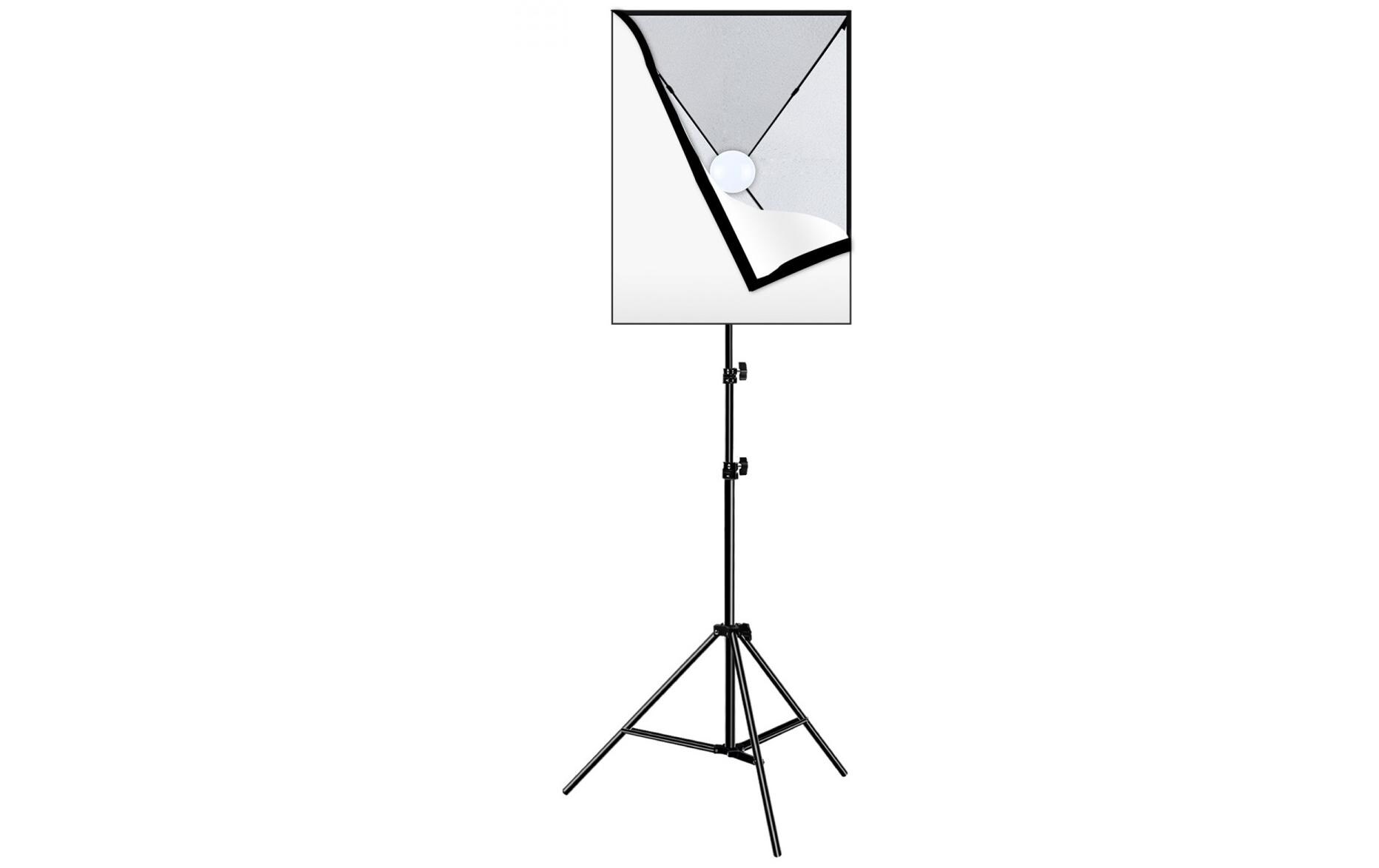 Softbox + Stativhalterung + LED-GlühbirneProfessionelle Softbox mit weissem Nylonschirm