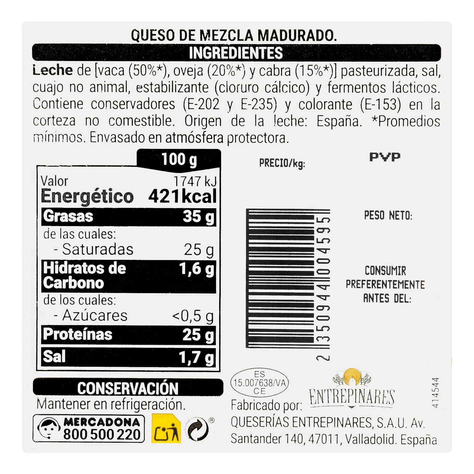 Fromage mélangé semi-affiné Hacendado coupé en quartiers