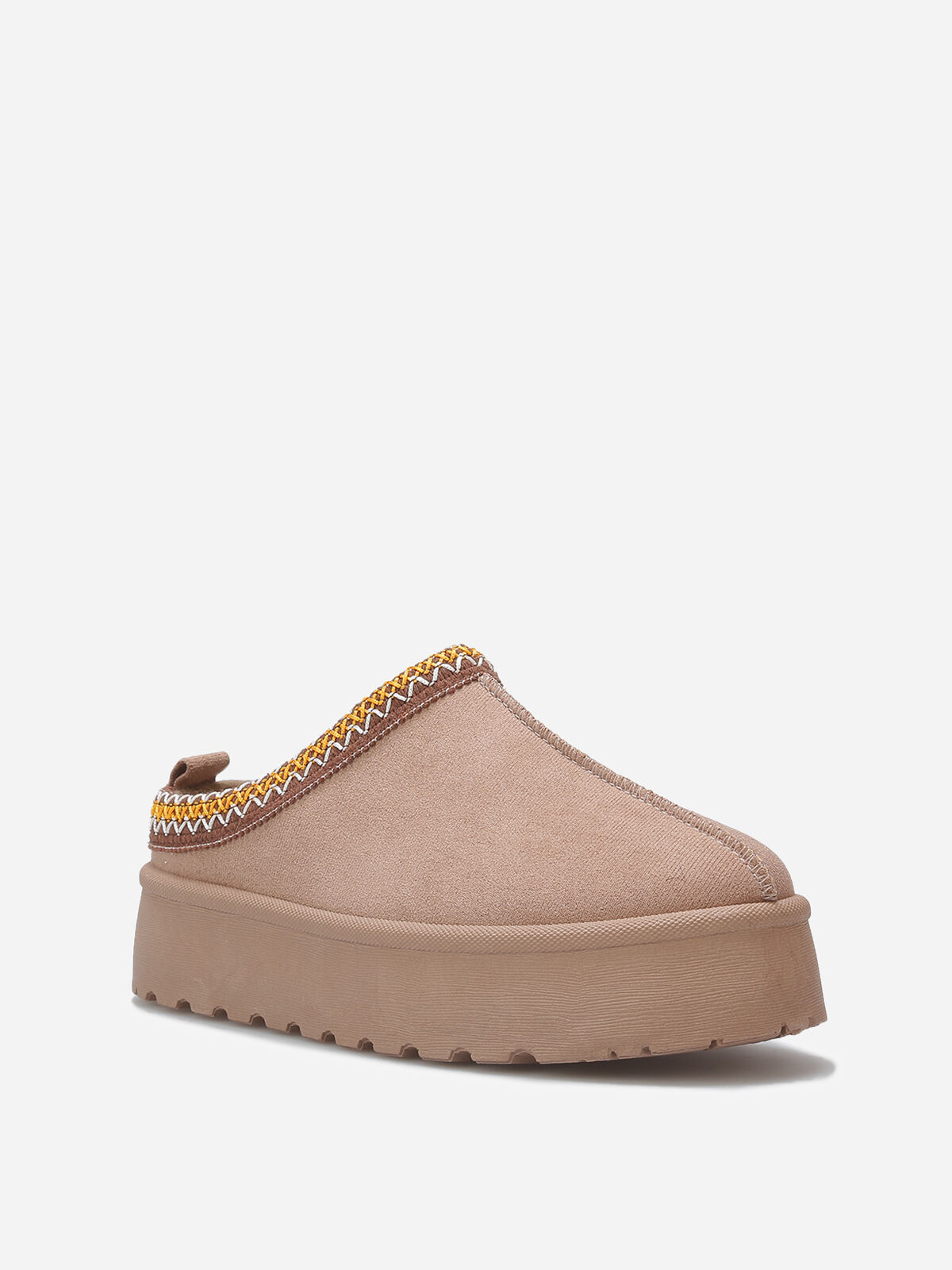 Mules en suédine avec broderies- Taupe