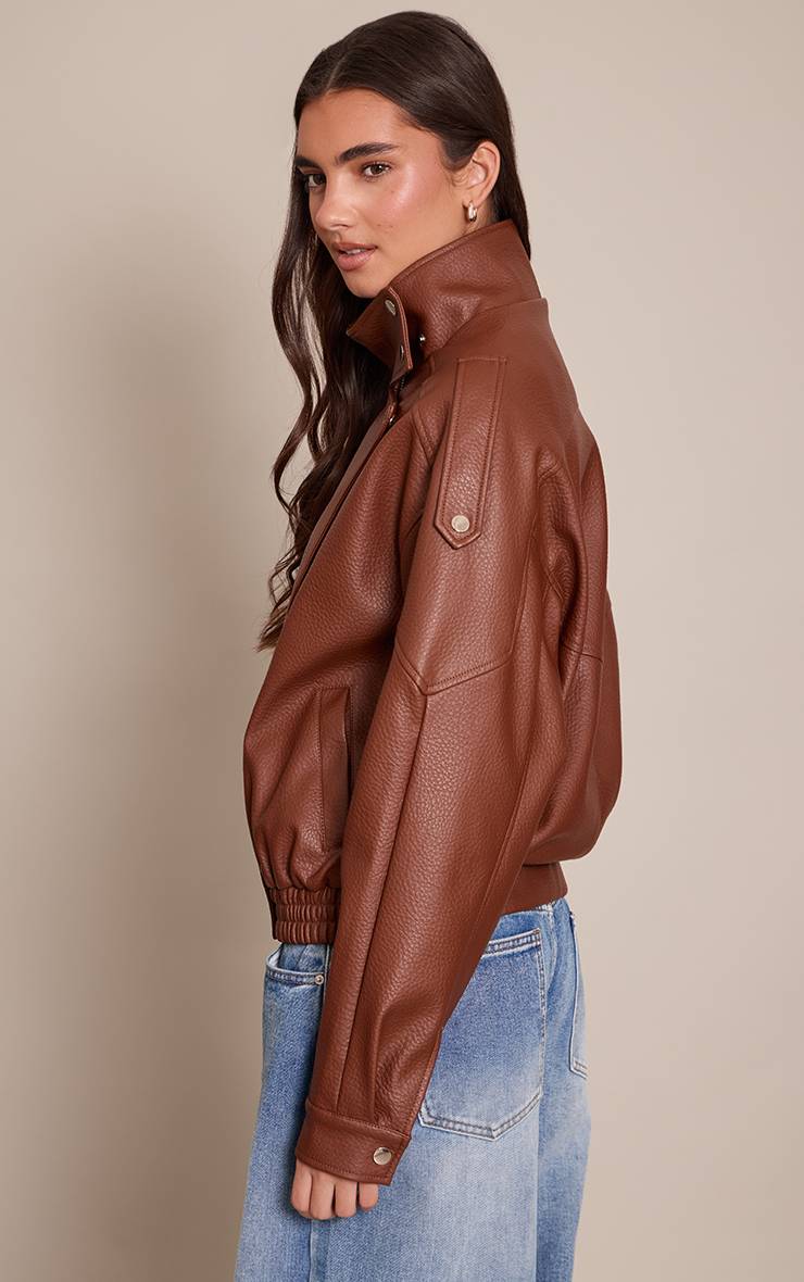 Marron Veste De Motard Col Montant En Synthétiquecuir