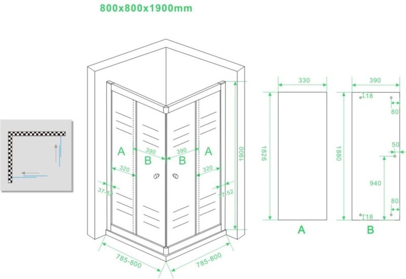 BWS - Eco Hoekinstap - Douchecabine - 80x80x190 cm - 5mm Helder Glas