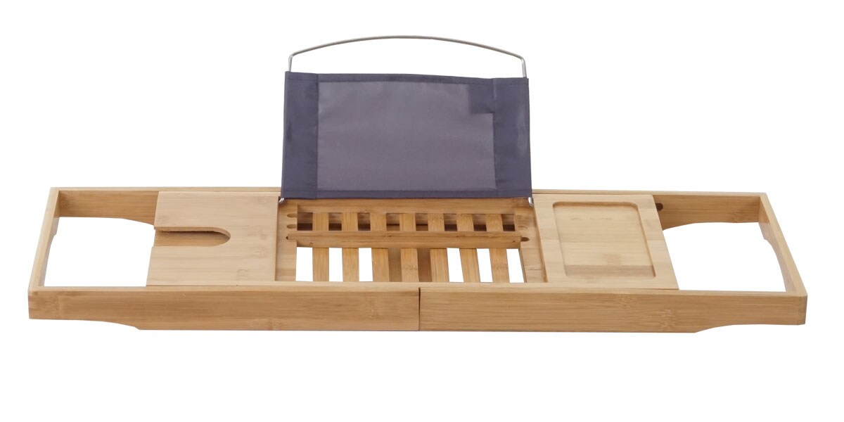 Badewannenauflage MCW-B77, Badewannenablage Wannenbrücke Badewannenbrett Badewannenregal, Bambus ausziehbar 19x105x22cm