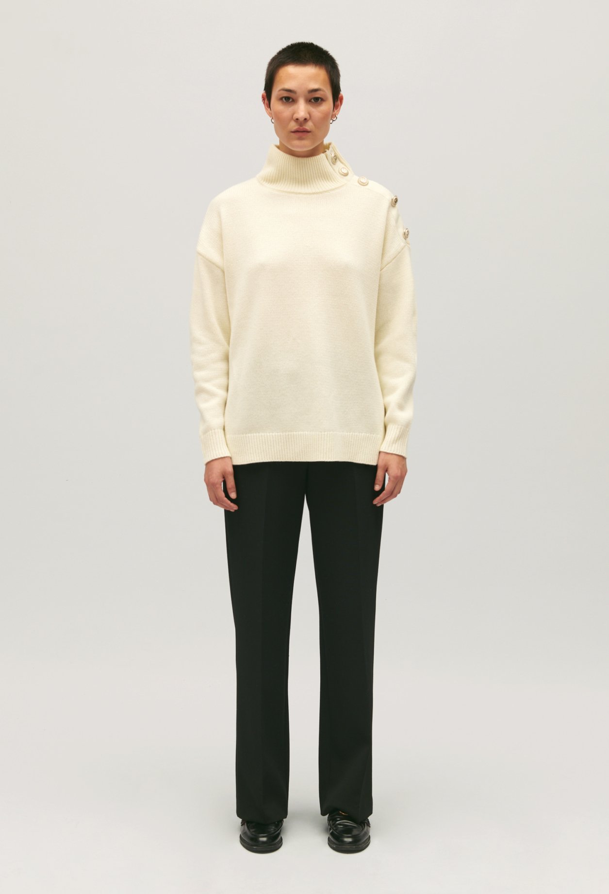 Pull col montant laine ecru