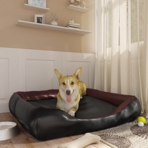 sofá para animais de estimação Vidaxl em couro acolchoado preto e bordô