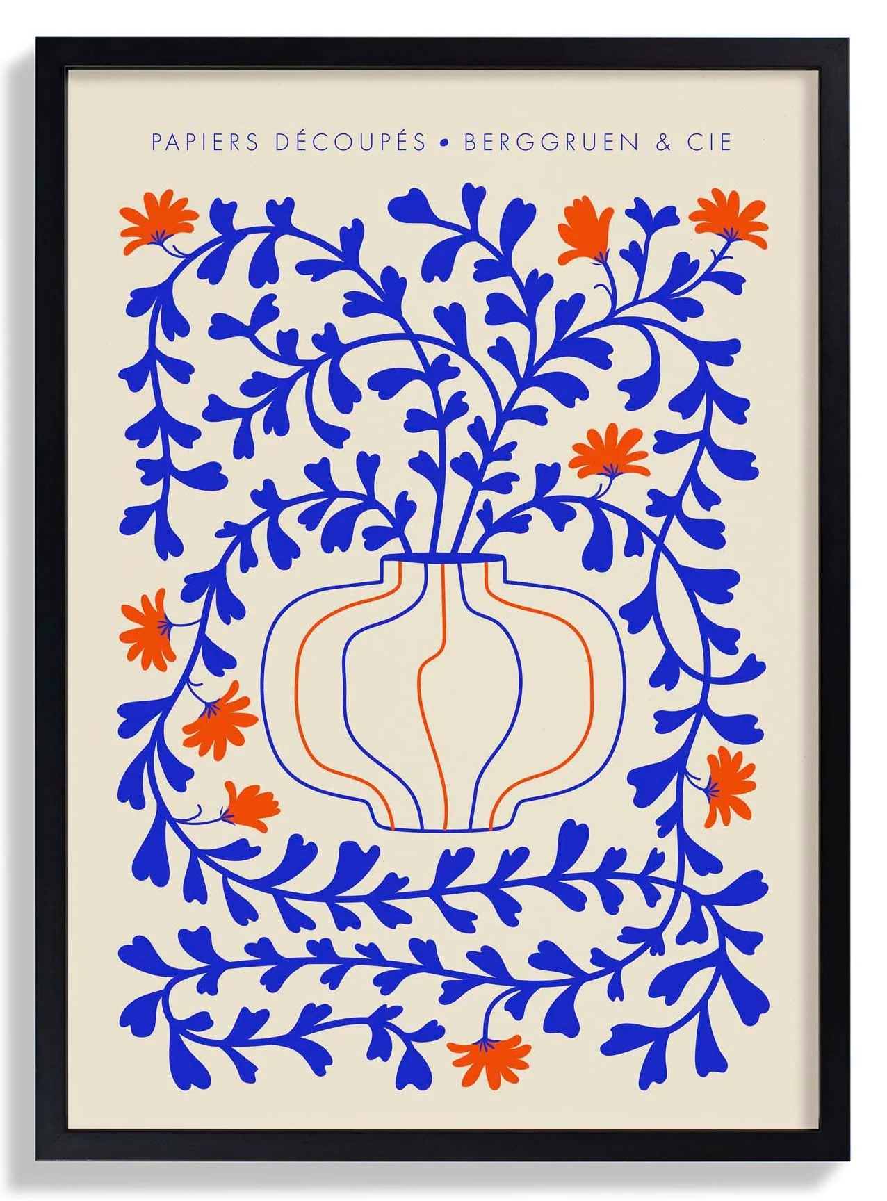 Blaue Ranken Orange Blumen Papiers Découpés Kunstausstellung