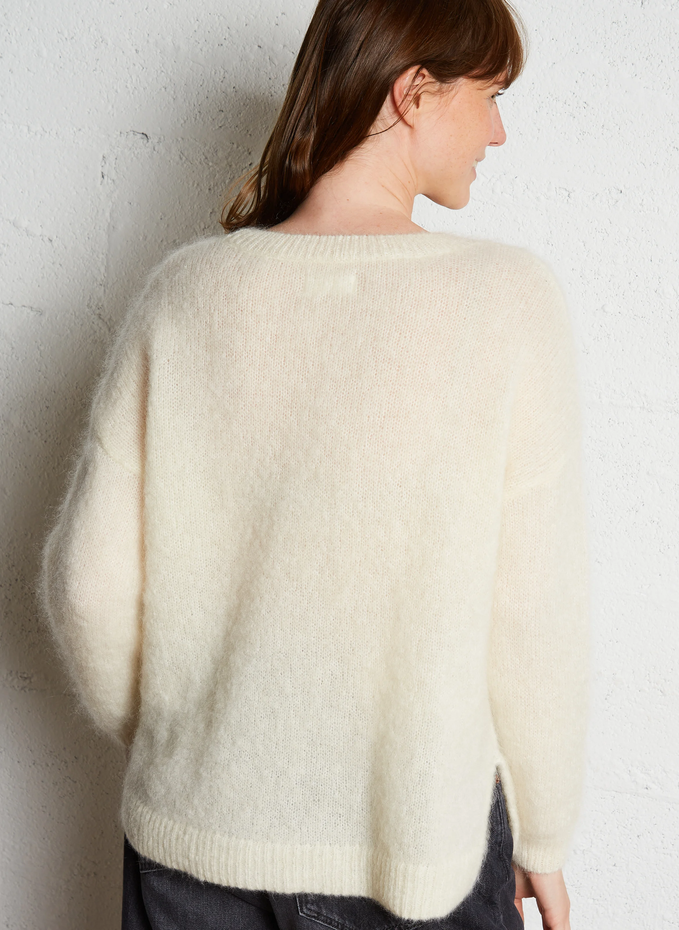 ALYRA - Pull col rond en laine mélangée | Blanc