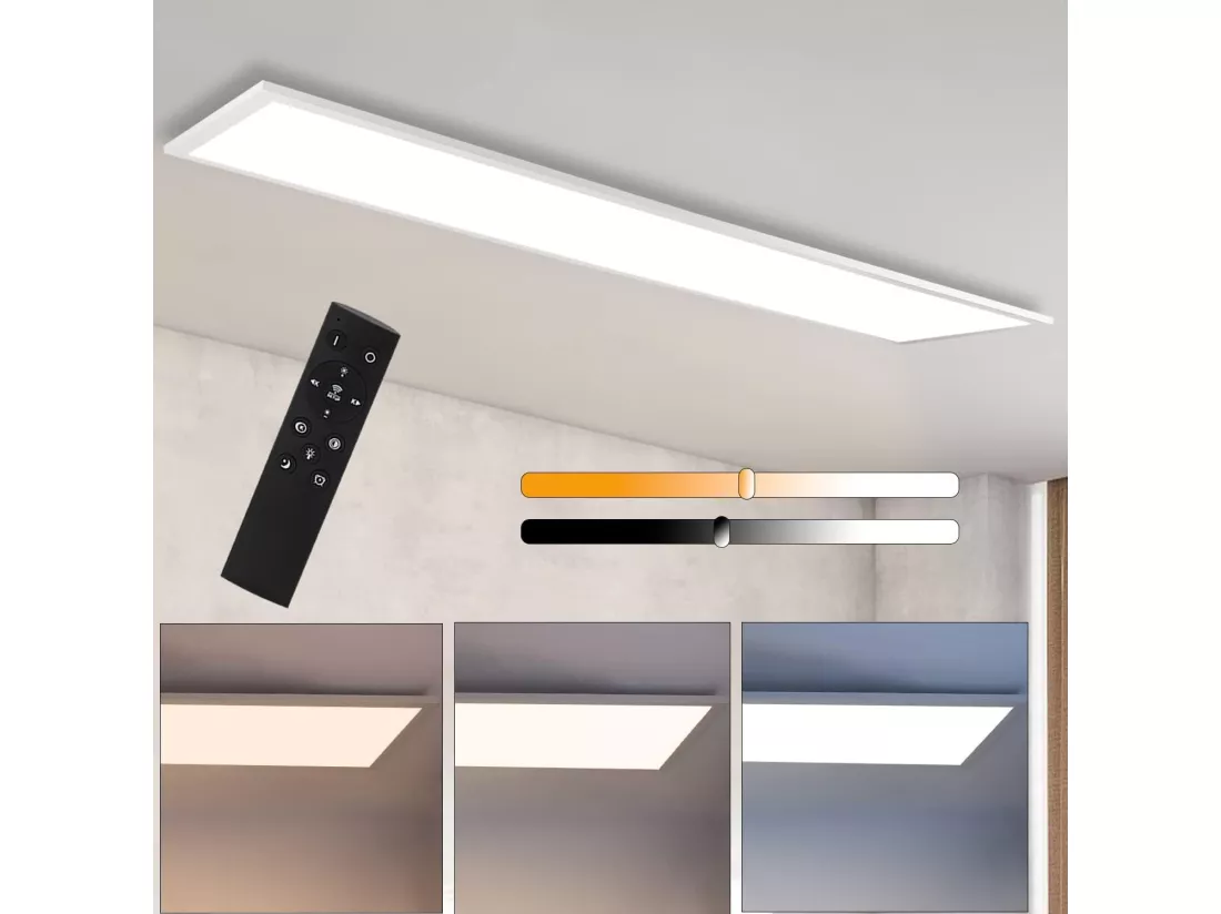 NETTLIFE Plafonnier LED Blanc Dimmable Panneau 120x30CM avec Télécommande 48W Veilleuse Moderne Lampe de Chambre pour Salon Bureau Cuisine
