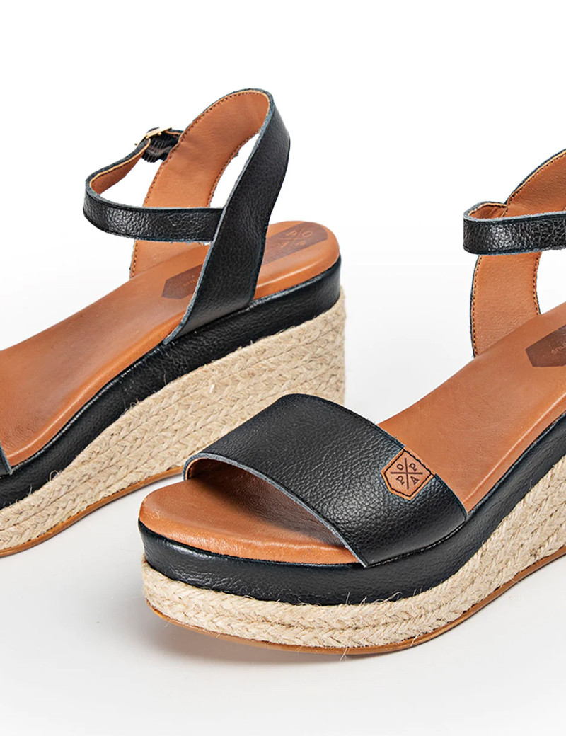 POPA SANDALES COMPENSÉES ARAMBOL CUIR NOIR