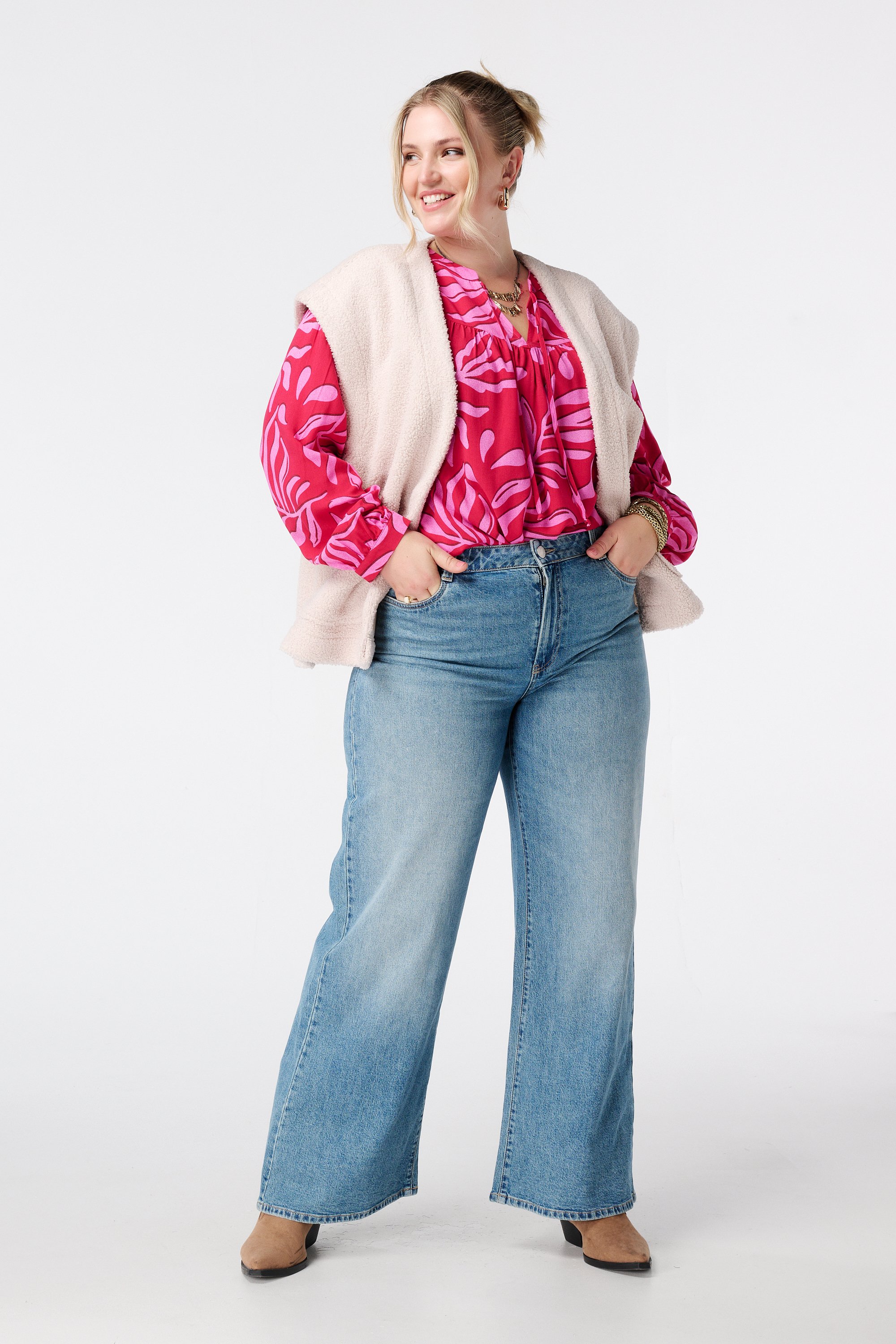Blouse met print en klosjes Multi Red