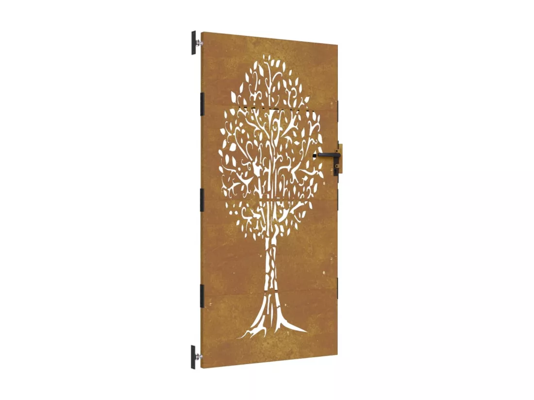 Portail de jardin 85x200 cm acier corten conception de l'arbre