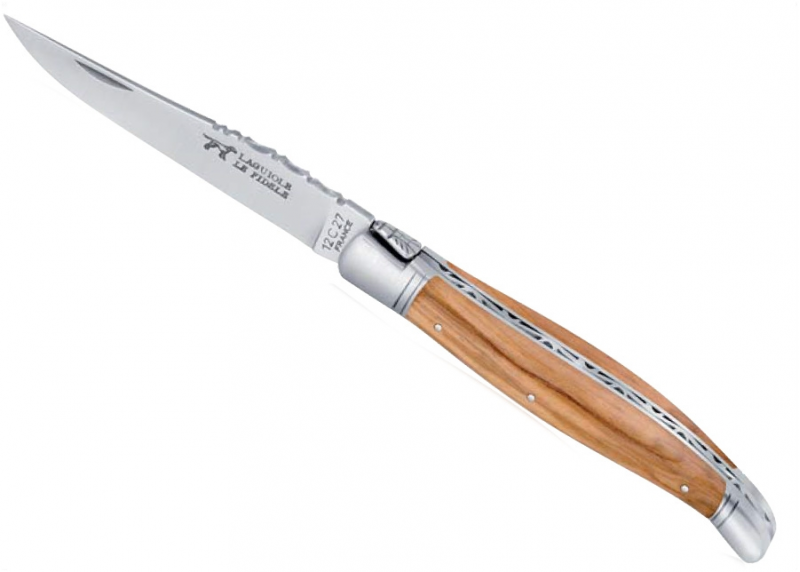 Couteau Laguiole bombé avec un manche en Olivier et mitres inox