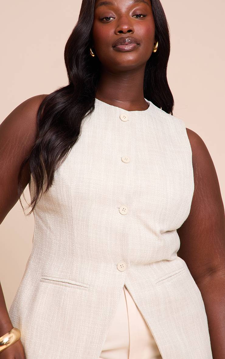 Beige Gilet Sans Manches Boutonné Grande Taille