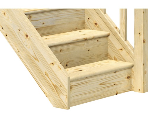 Pertura Elenie trapboom, massief sparrenhout met stootborden, onbehandeld, recht, 83,5 cm, 14 treden / 15 stootborden, balustrade