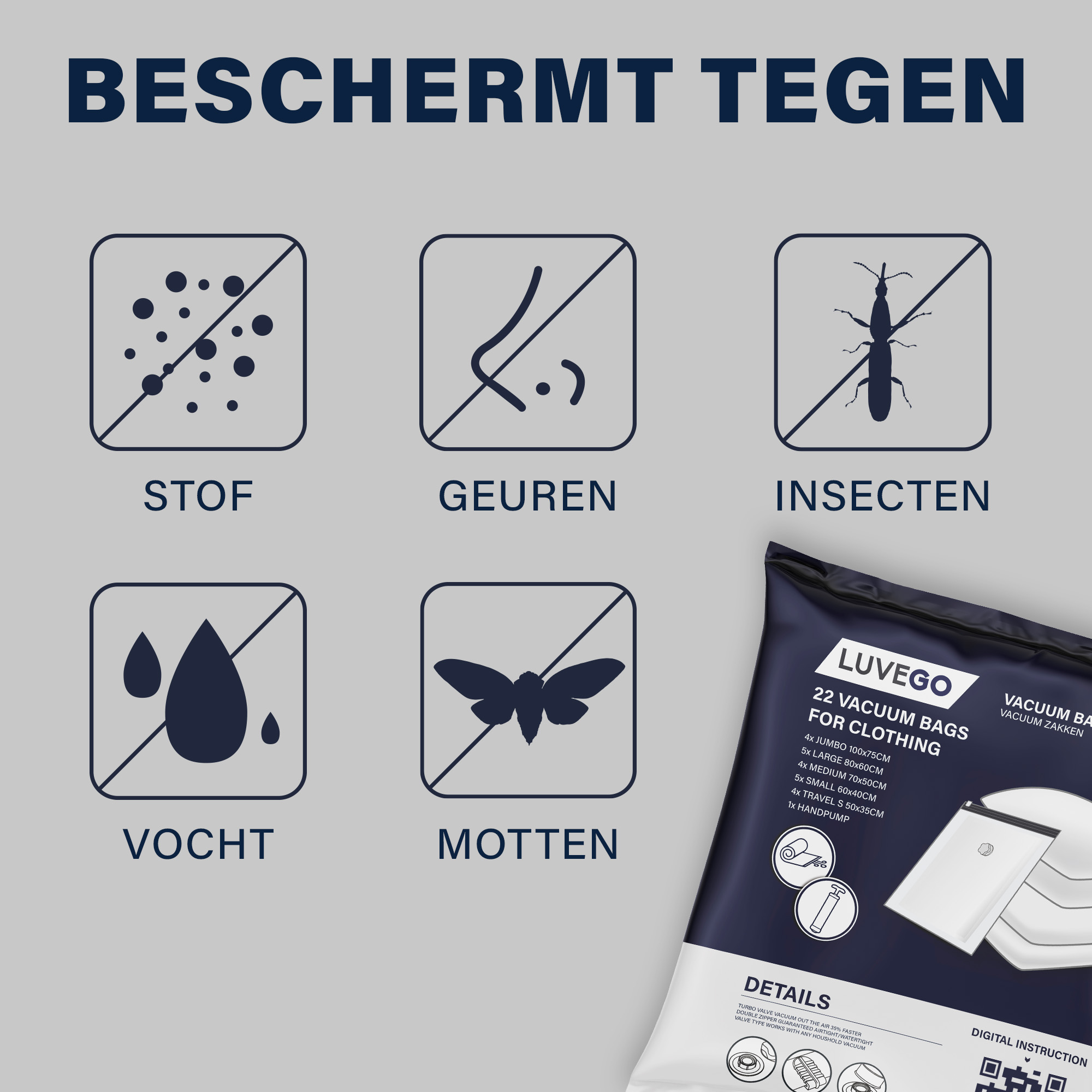 Luvego 22 pack vacuümzakken inclusief handpomp