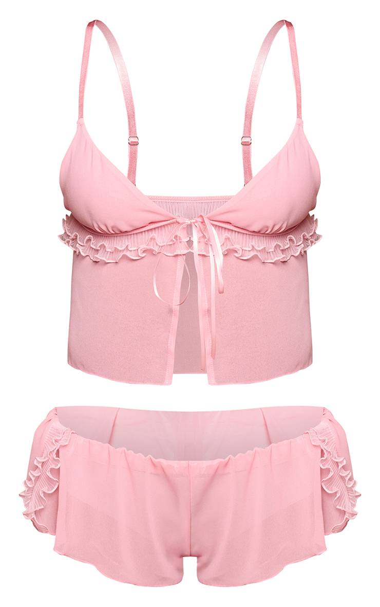 Rose Poudré Ensemble Caraco Fluide Et Short Rose Poudré À Nœud Frontal Et Détails À Volants