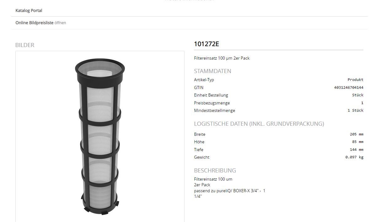 GRÜNBECK filterinzetstuk 100 µm (verpakkingsinhoud 2 stuks), per eenheid