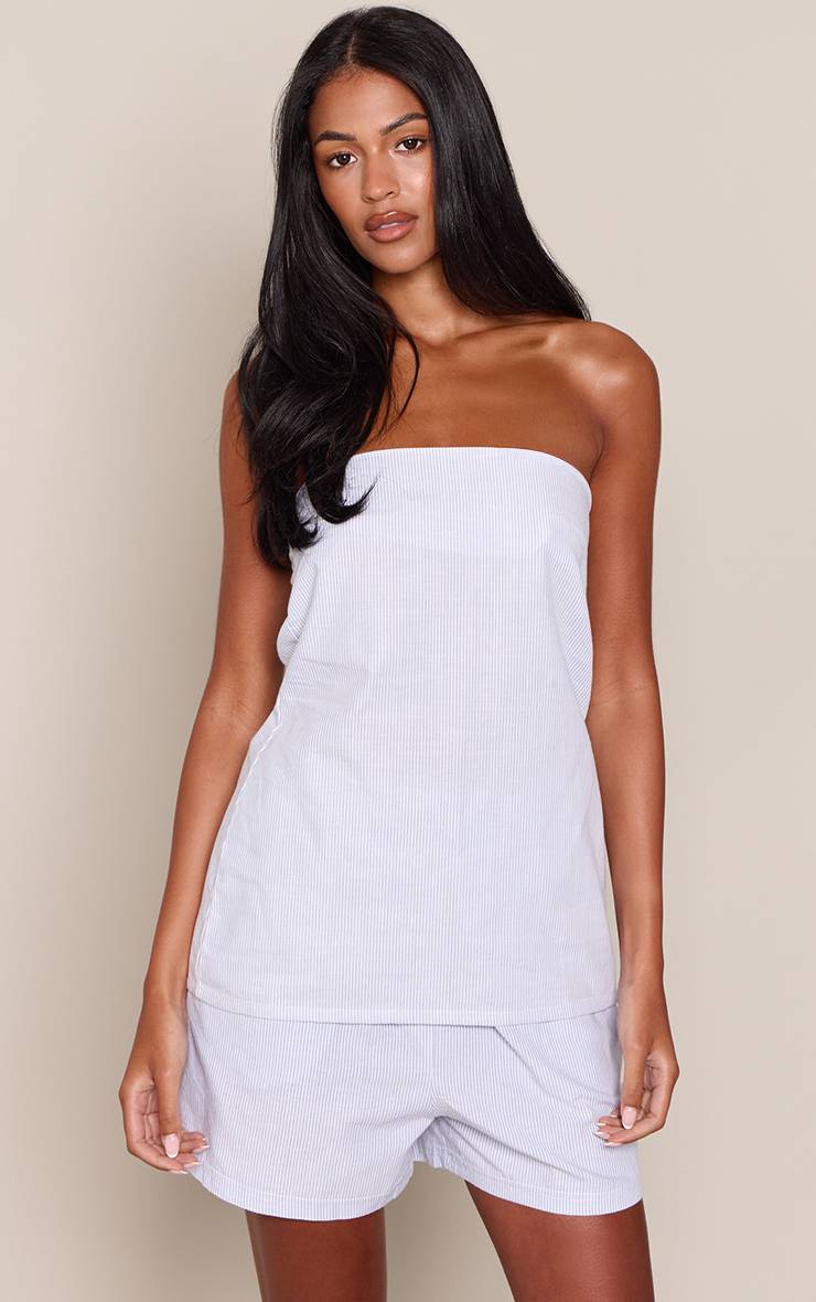 Bleu Haut Bandeau Long Rayé Tissé Tall