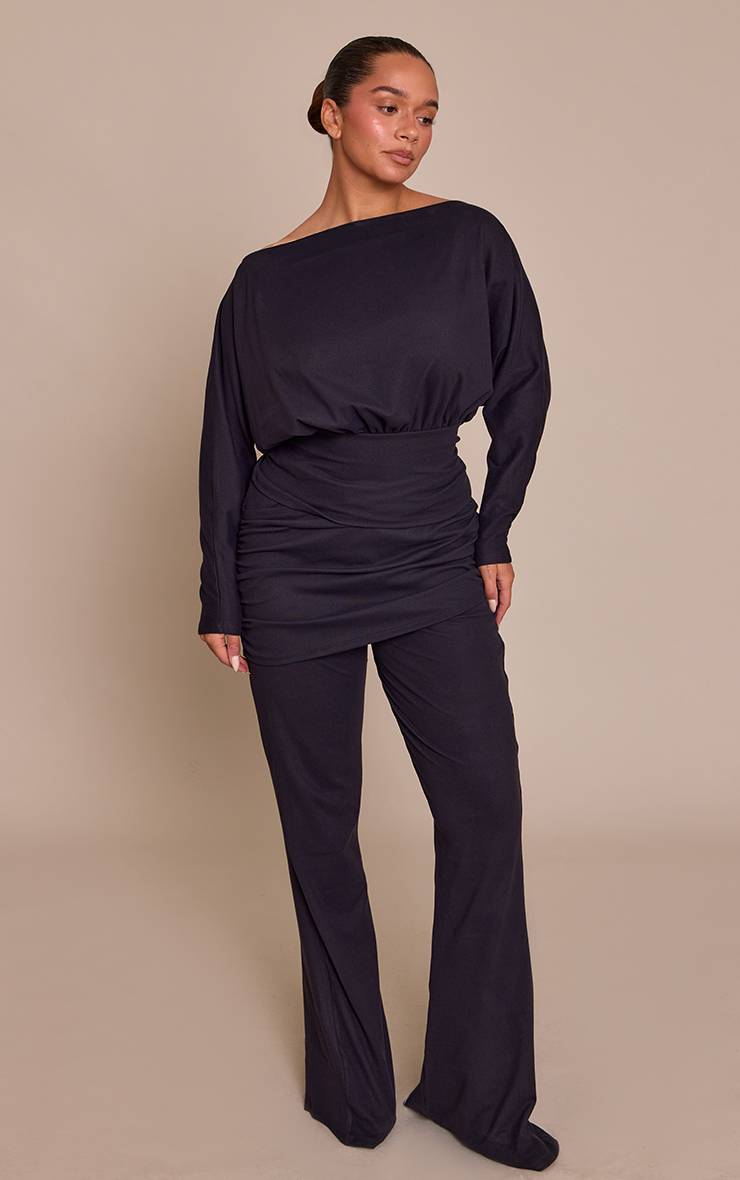 Noir Pantalon Shape À Devant Croisé En Tissu Doux Au Toucher