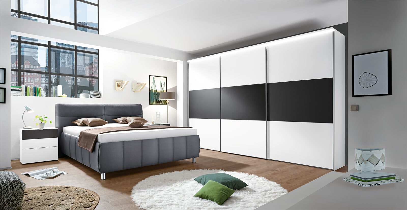 CASAVANTI Kleiderschrank LENTO 249 x 222 cm NB weiß/schwarz