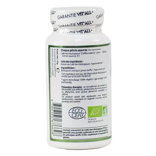 Vit'all+ Café Verde Orgânico 500mg 60 Cápsulas Vegetais