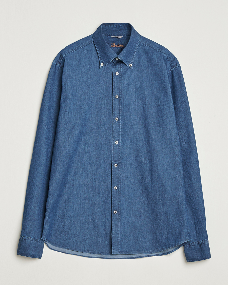Stenströms Regular Fit Button Down Garment Washed Shirt Denim