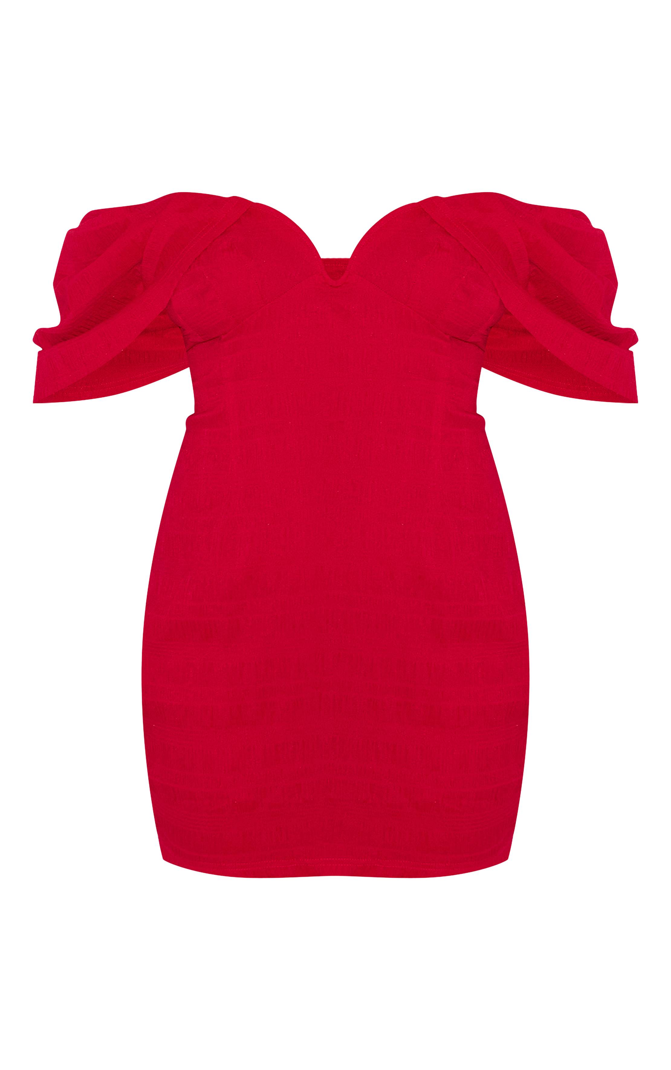 Rouge Robe Moulante Texturée Grande Taille Avec Barre En V