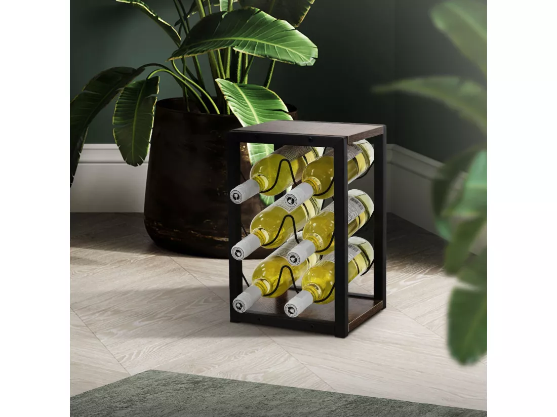 Casier à vin 6 bouteilles porte-verres de bar armoire à vin noir 24x21x37,5 cm