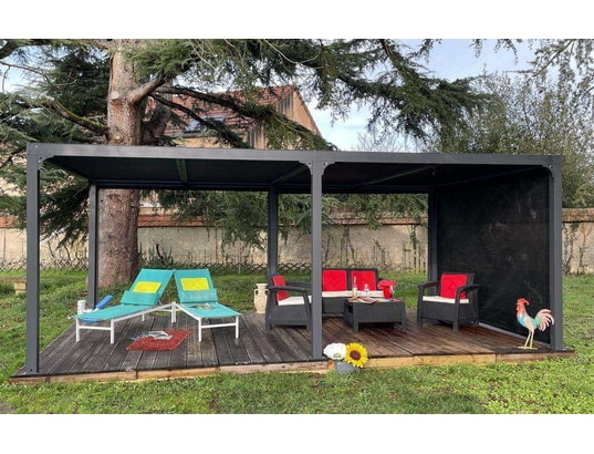 HABRITA - Pergola bioclimatique xxl + rideau manuel pour côté 3,60 m ...