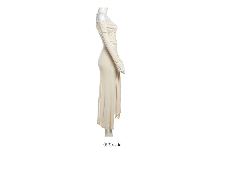 Autuna - Lange mouw off-shoulder maxi-zeemeerminjurk met strikceintuur en split