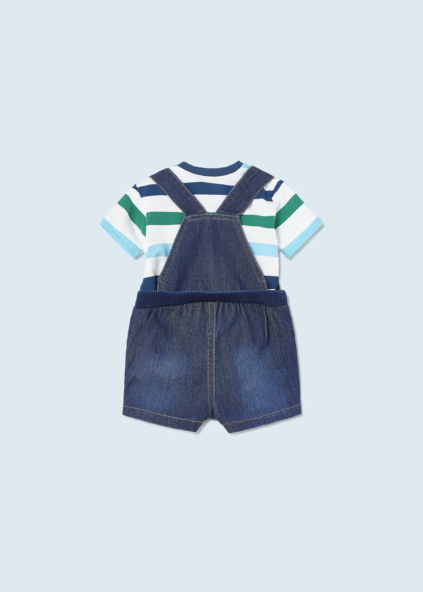 Jardineira jeans com camiseta de algodão para recém-nascido