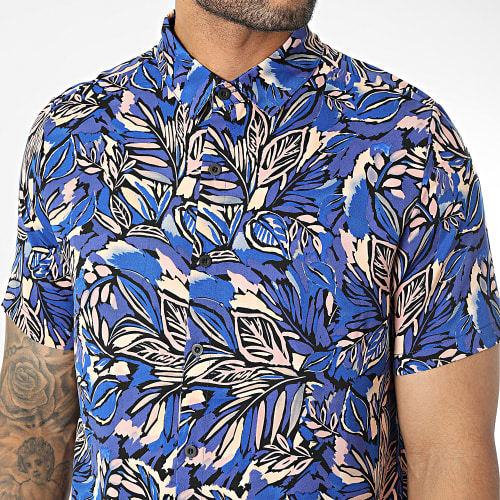 Chemise Manches Courtes Bleu Marine Rose Floral