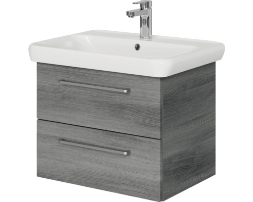 Pelipal Sunline 105 badkamermeubelset (B x H x D 69 x 56 x 48,5 cm), grafiet getextureerd front (horizontaal patroon), met keramische wastafel en badmeubel