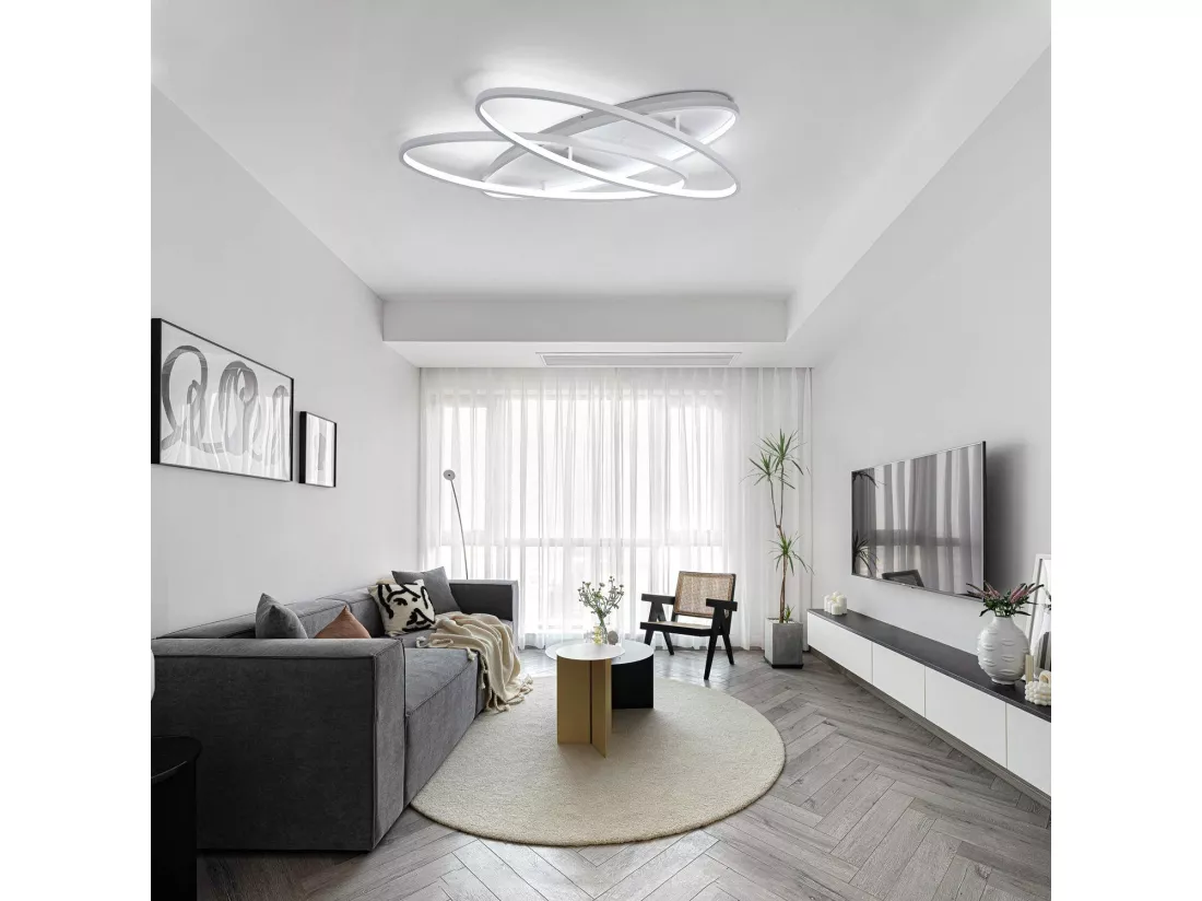 NETTLIFE Plafonnier LED Salon - 76 W Lampe de Salon 2 Anneaux Dimmable avec Télécommande Lampe Design Moderne Chambre Cuisine Lampe Blanc