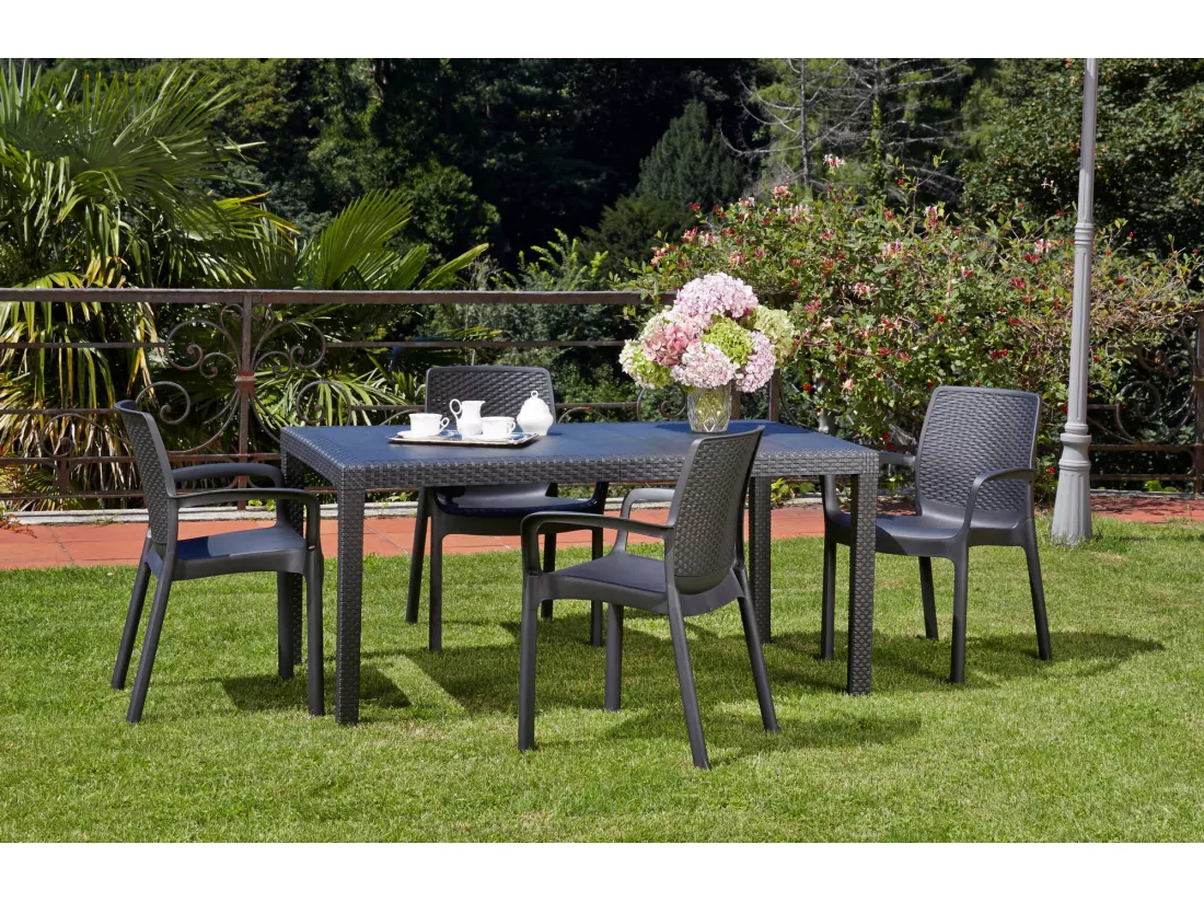 Lot de 4 chaises d'extérieur Dnardin, Sièges de jardin, Chaise de table à manger, Fauteuil d'extérieur effet rotin, 100% Made in Italy, 54x60h82 cm, Anthracite