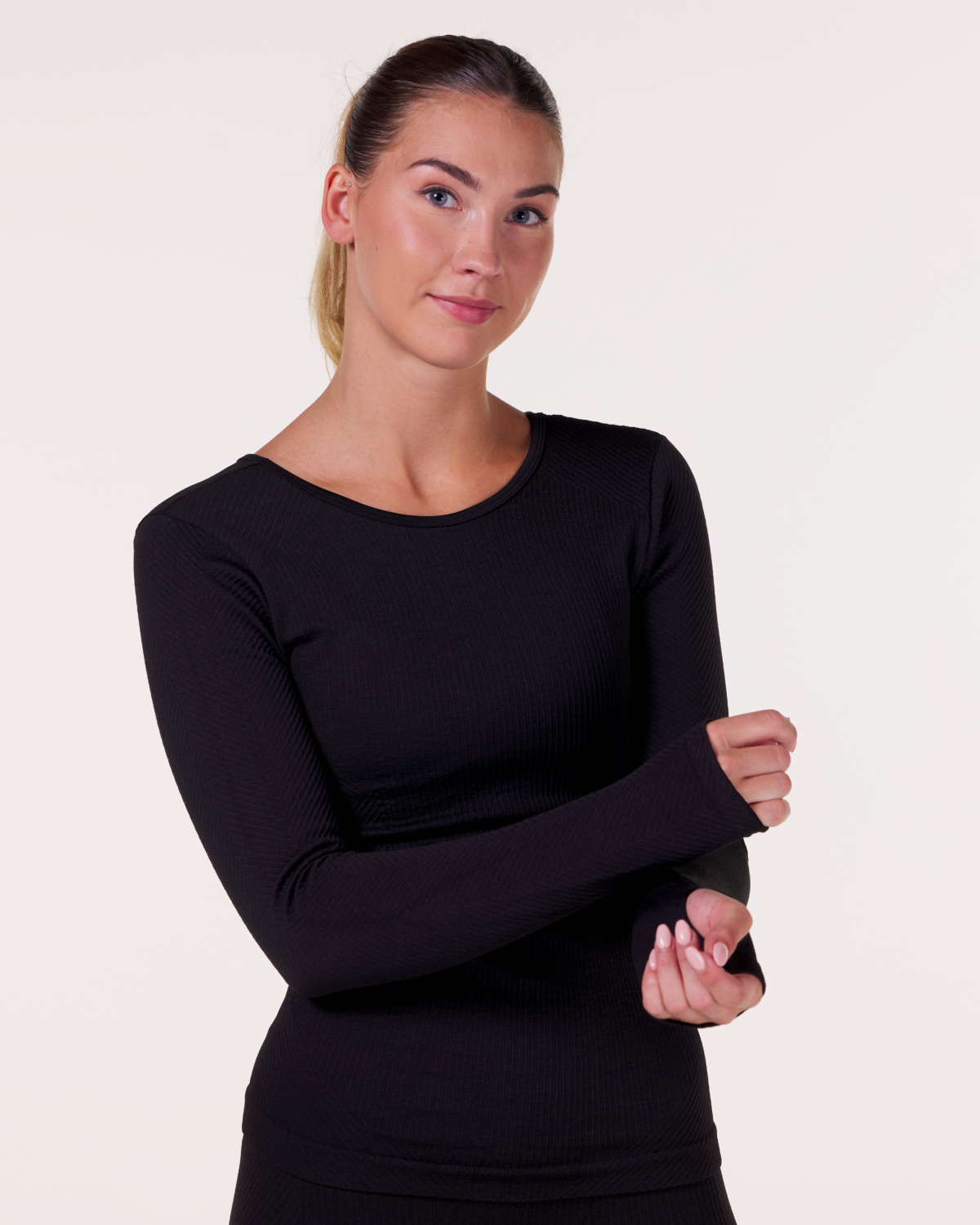 LEVITY Balance Herringbone Seamless LS Black Marl