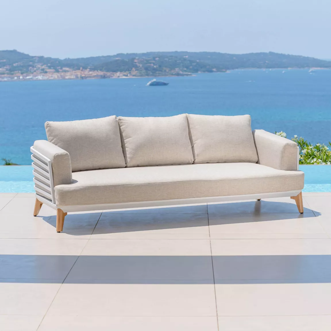 Salon de jardin aluminium 12 places 8 pcs Monte Carlo Blanc et taupe