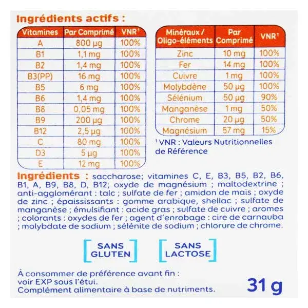 Alvityl Vitality para engolir: 12 vitaminas e 8 minerais. A partir dos 6 anos de idade. 40 comprimidos.
