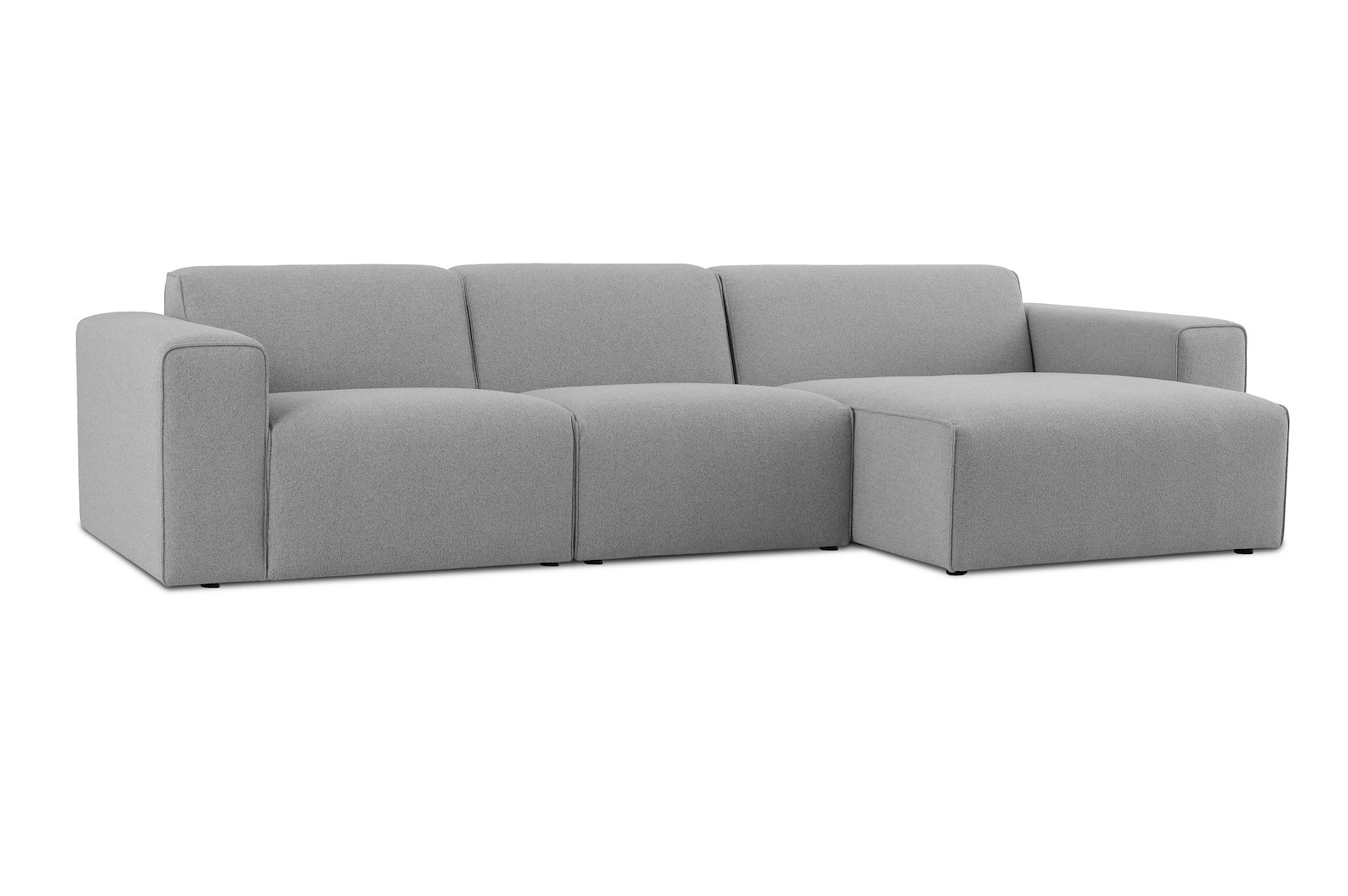 Styl 2-seter med sjeselong høyre Tekstil Lombardo 3 Grey med sorte ben.