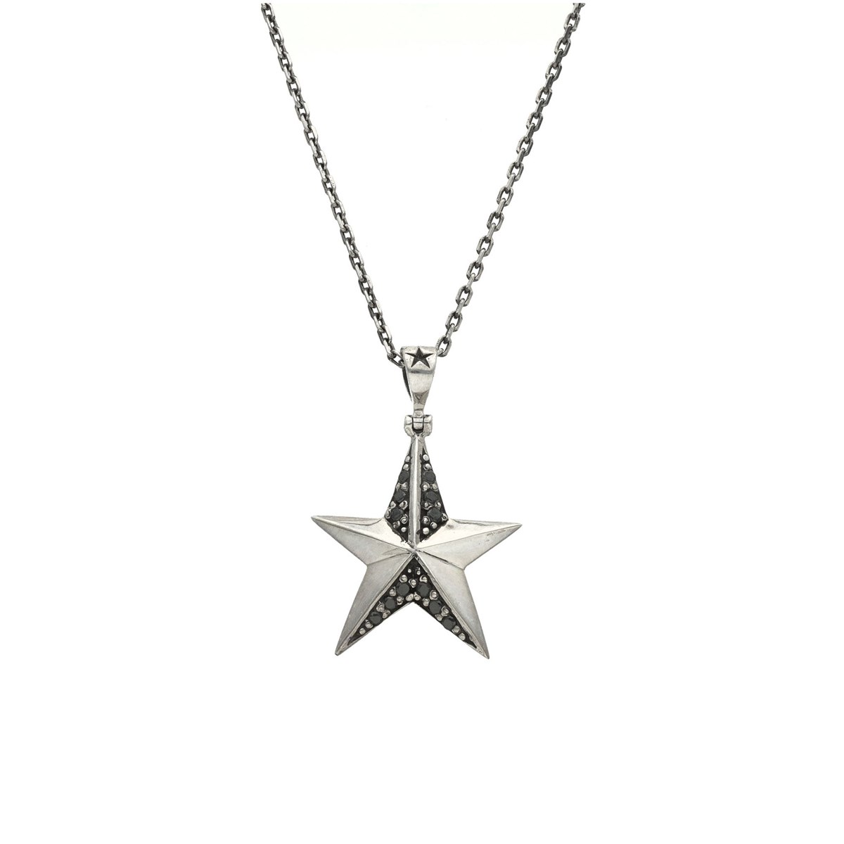 Collier étoile Pavée Argent Serti Pierre Noir