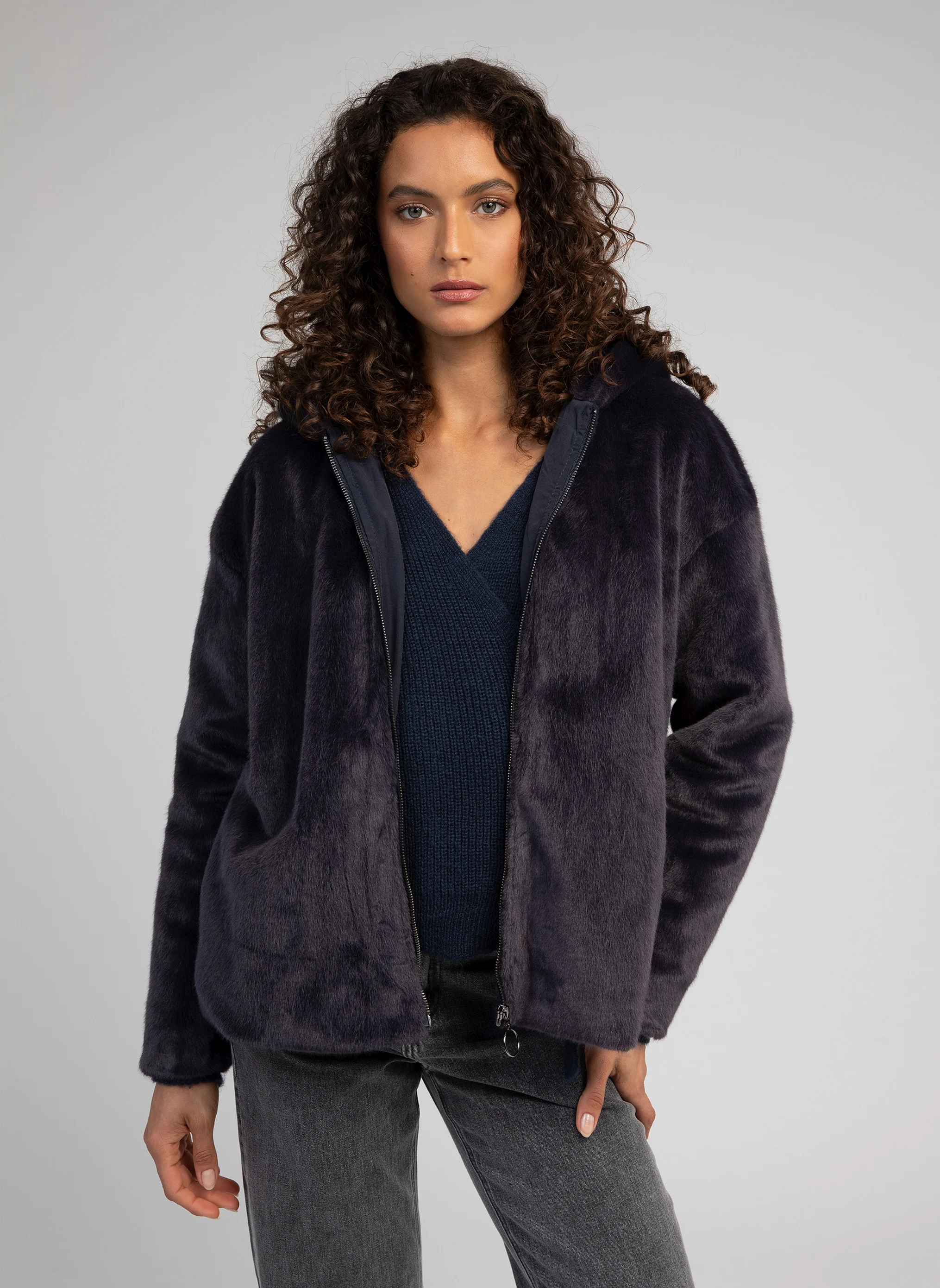 HEMERA - Veste droite en fourrure synthétique | Bleu