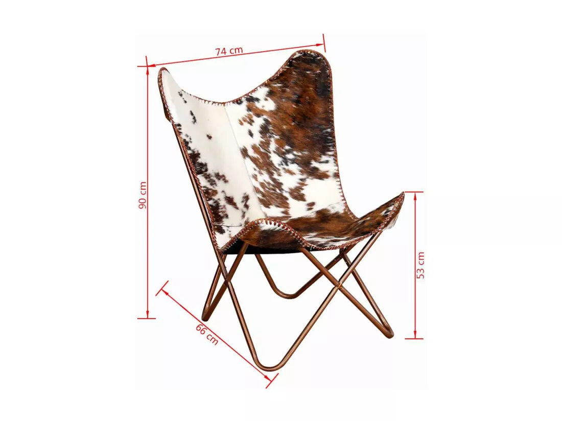 Chaise papillon marron et blanc cuir de vache