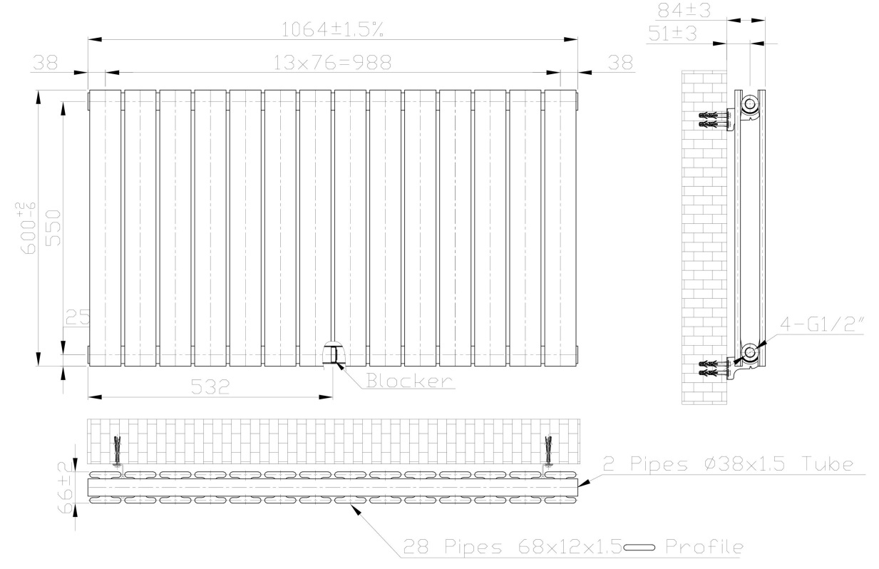 Eastbrook Warrington paneelradiator type 20 105x60cm 1699W wit glans