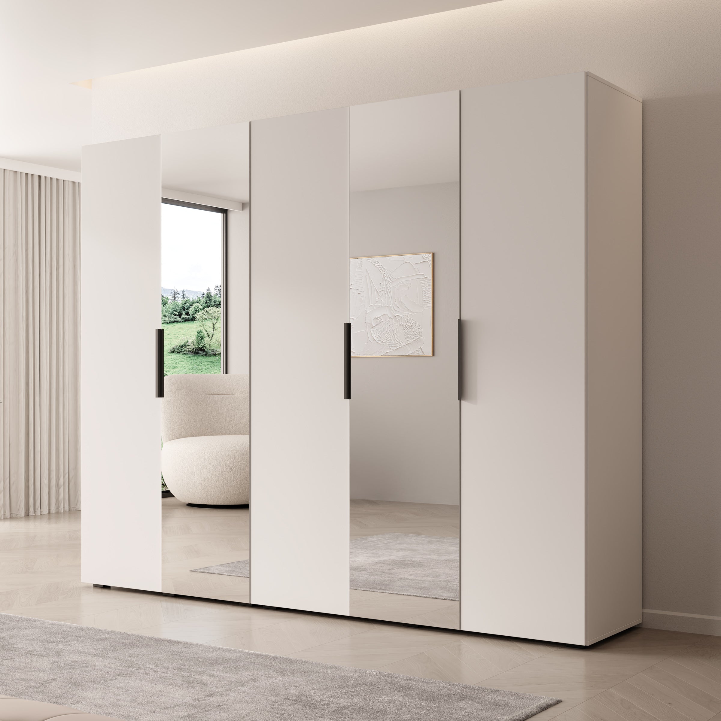 Meubella - Kledingkast Marquesa - Wit - 250 cm - Met spiegel