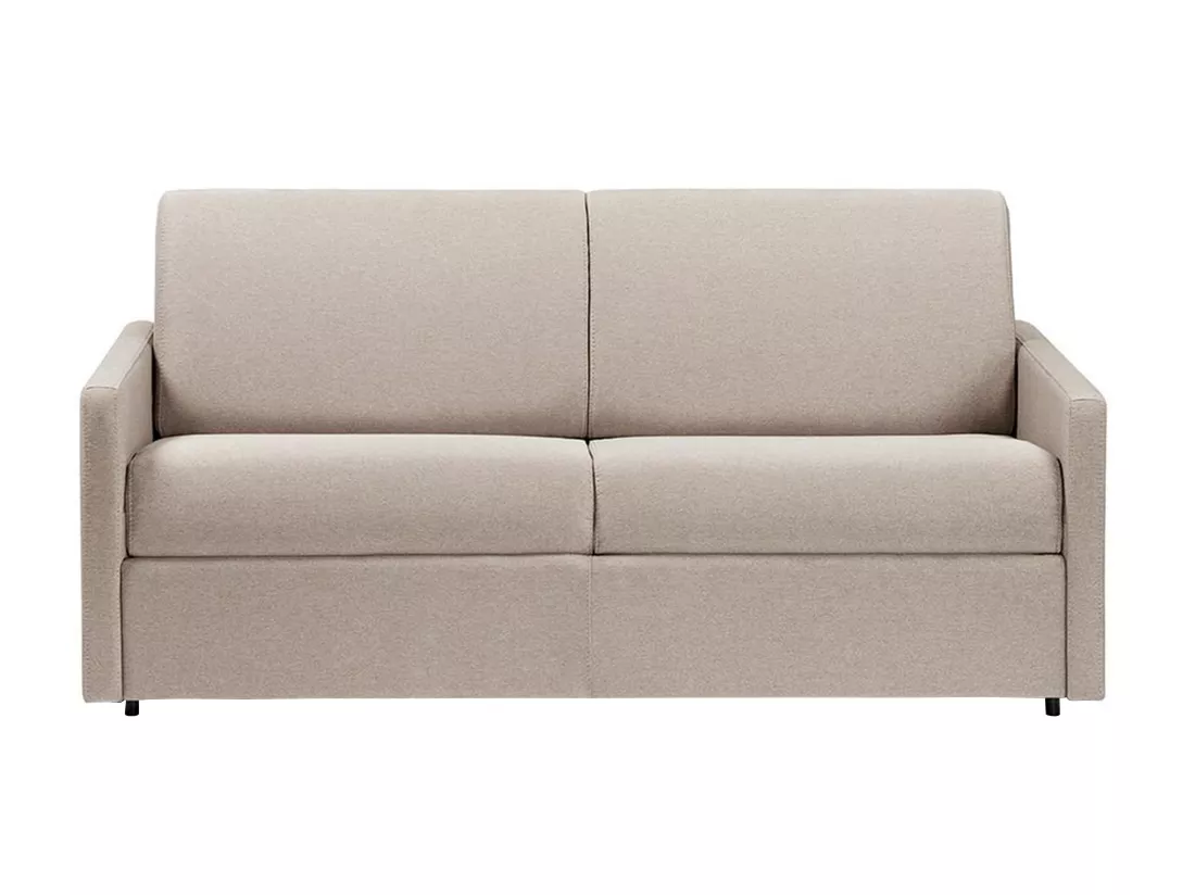 Canapé 3 places convertible express en tissu beige - Couchage à lattes larges 140 cm - Matelas 18 cm CALIFE