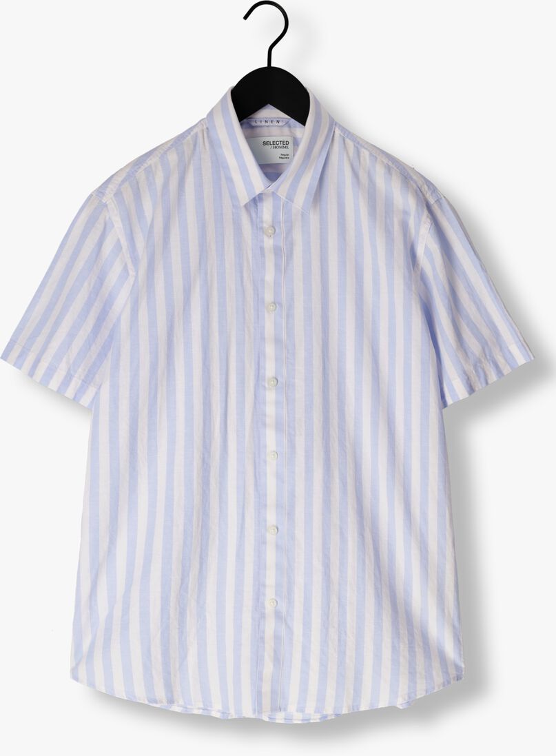 SELECTED HOMME blauw/wit gestreepte selected homme casual overhemd slhregnew-linen shirt ss classic