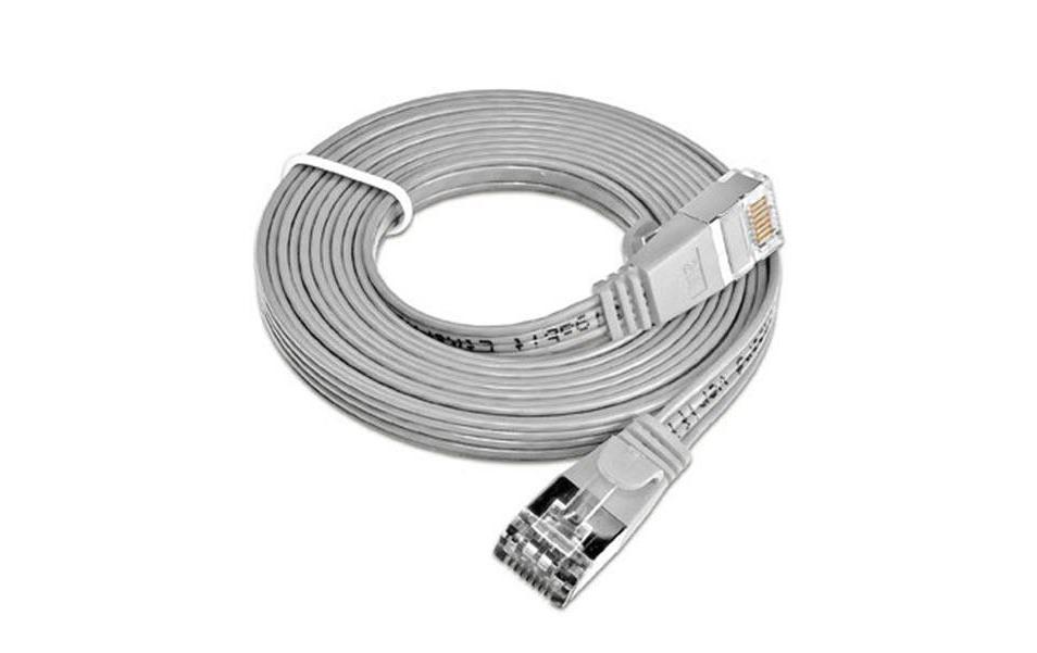 Slimpatchkabel RJ-45 - RJ-45, Cat 6, STP, 3 m, GrauGeschirmtes Twisted-Pair-Kabel (STP) mit Klinkenschutz