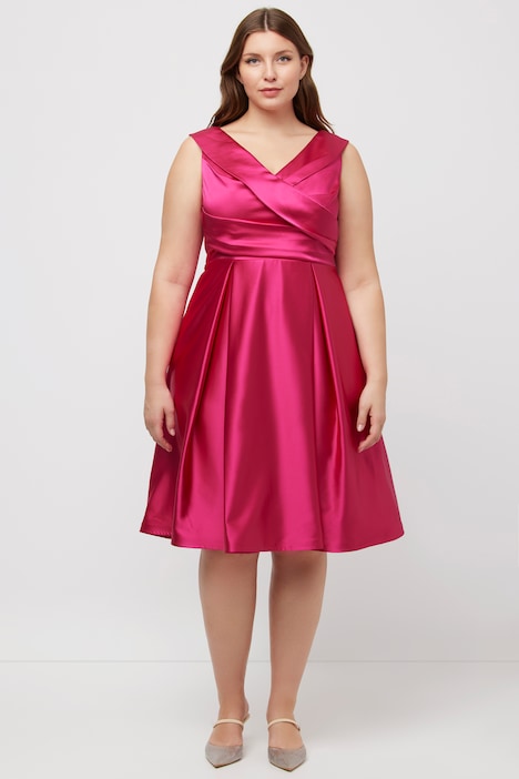 Abendkleid, A-Linie, drapiert, V-Ausschnitt, ärmellos