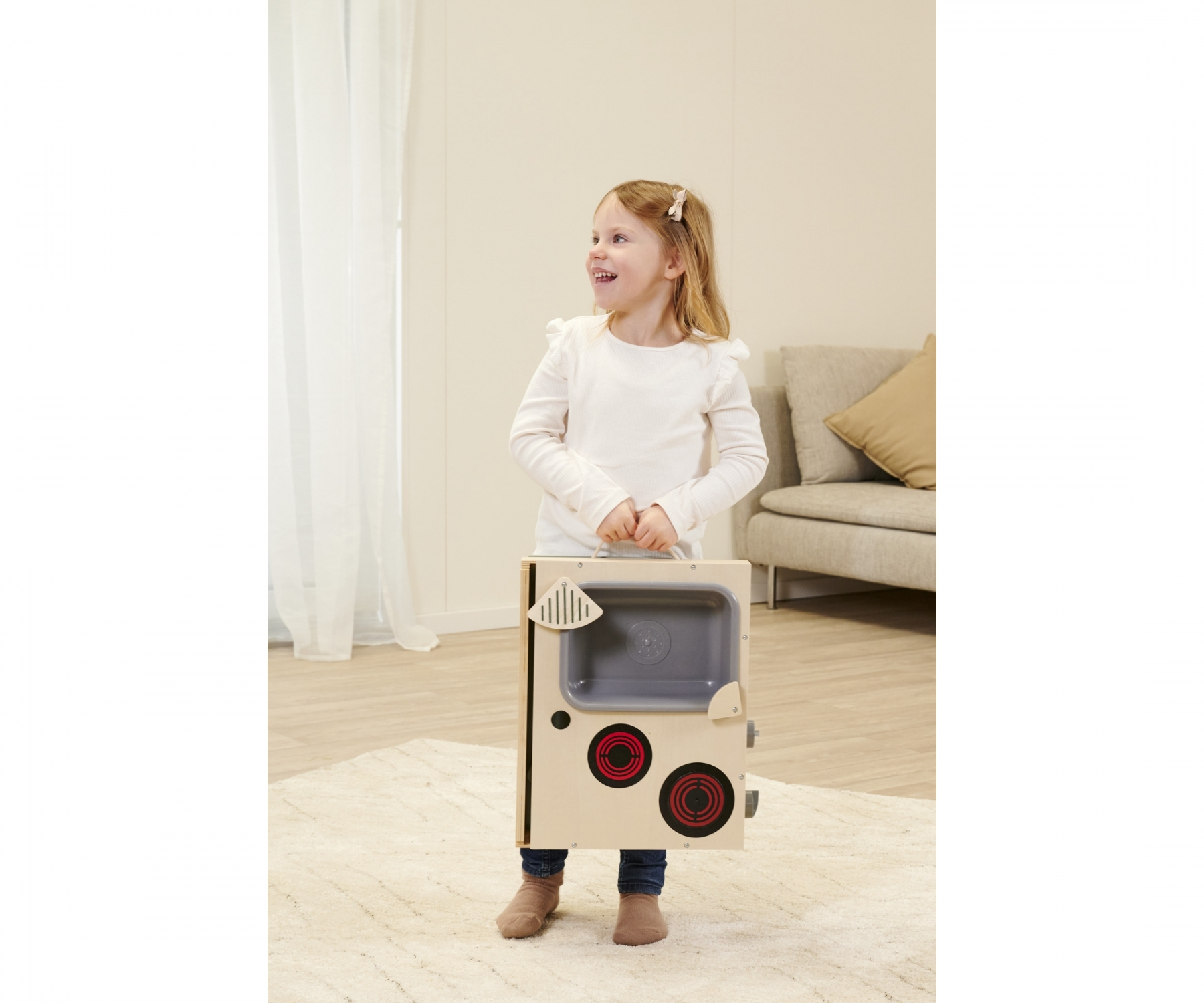(8-tlg. Set) Kinder Holz Küche Spielzeug Tischküche mit Kochfeld / Spülbecken / Koch Zubehör (100002700) - Blau / Braun