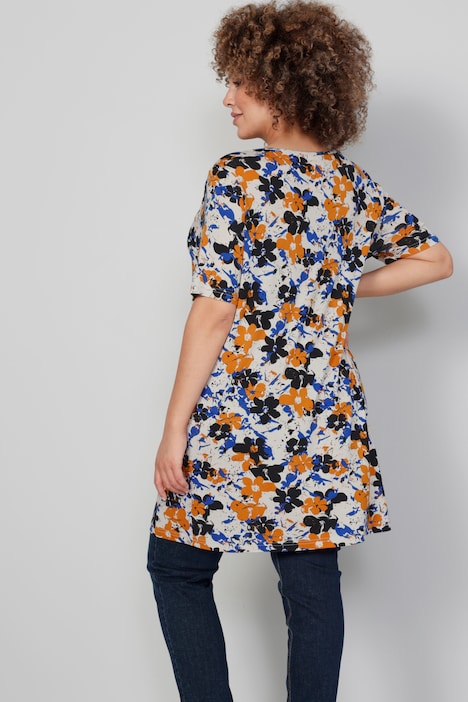 Longshirt, Blumenmuster, Halbarm